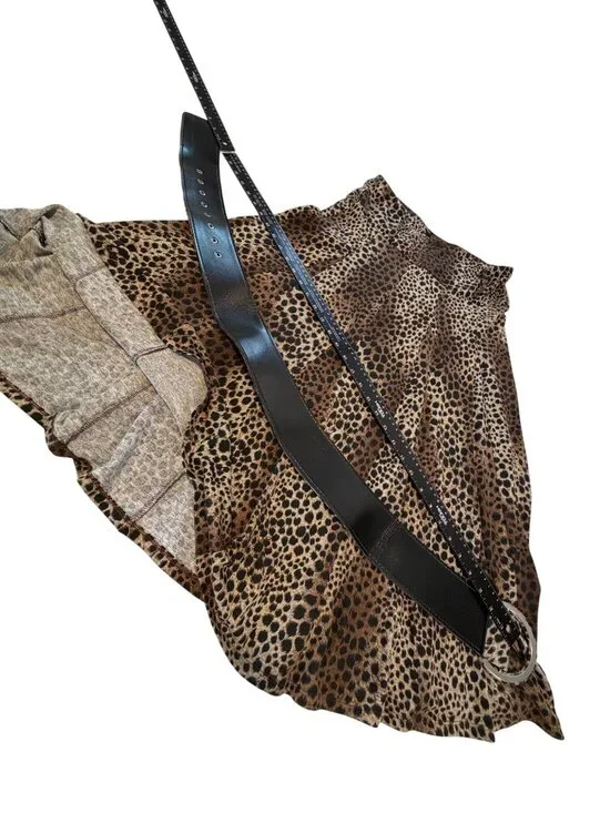 Lapis Leopard Print Swing Skirt With Belted Waist Polyester Stretchy Panel Size - Picture 12 of 12